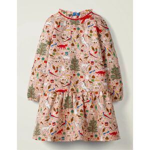 Mini Boden Pink Holiday Animal Print Long-Sleeve Dress